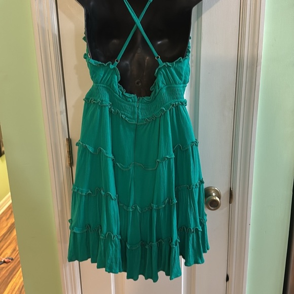 Lulus Summery Sweetness Green Ruffled Tiered Mini Dress Vacation Island Size L - Picture 4 of 5